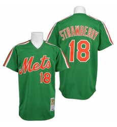 Men's Mitchell and Ness New York Mets #18 Darryl Strawberry Replica Green Throwback MLB Jersey