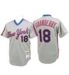 Men's Mitchell and Ness New York Mets #18 Darryl Strawberry Replica Grey Throwback MLB Jersey