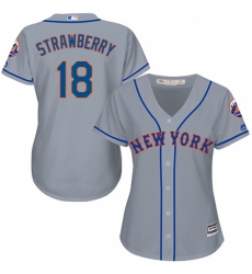Women's Majestic New York Mets #18 Darryl Strawberry Replica Grey Road Cool Base MLB Jersey