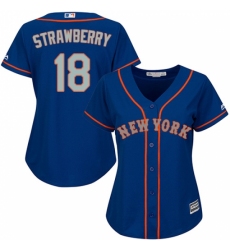 Women's Majestic New York Mets #18 Darryl Strawberry Replica Royal Blue Alternate Road Cool Base MLB Jersey