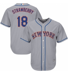 Youth Majestic New York Mets #18 Darryl Strawberry Replica Grey Road Cool Base MLB Jersey