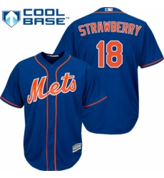 Youth Majestic New York Mets #18 Darryl Strawberry Replica Royal Blue Alternate Home Cool Base MLB Jersey