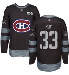 Men's Adidas Montreal Canadiens #33 Patrick Roy Authentic Black 1917-2017 100th Anniversary NHL Jersey