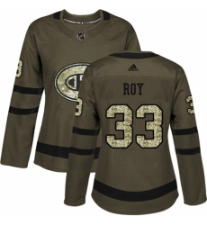 Women's Adidas Montreal Canadiens #33 Patrick Roy Authentic Green Salute to Service NHL Jersey
