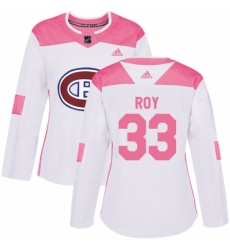 Women's Adidas Montreal Canadiens #33 Patrick Roy Authentic White/Pink Fashion NHL Jersey
