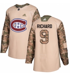 Men's Adidas Montreal Canadiens #9 Maurice Richard Authentic Camo Veterans Day Practice NHL Jersey