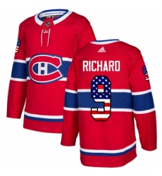 Men's Adidas Montreal Canadiens #9 Maurice Richard Authentic Red USA Flag Fashion NHL Jersey