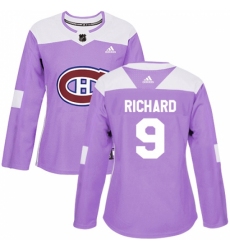 Women's Adidas Montreal Canadiens #9 Maurice Richard Authentic Purple Fights Cancer Practice NHL Jersey