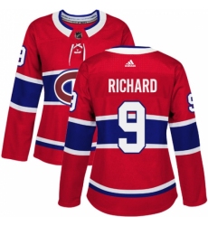 Women's Adidas Montreal Canadiens #9 Maurice Richard Authentic Red Home NHL Jersey