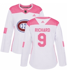 Women's Adidas Montreal Canadiens #9 Maurice Richard Authentic White/Pink Fashion NHL Jersey