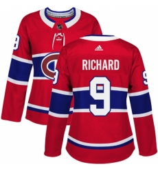 Women's Adidas Montreal Canadiens #9 Maurice Richard Premier Red Home NHL Jersey