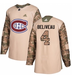 Men's Adidas Montreal Canadiens #4 Jean Beliveau Authentic Camo Veterans Day Practice NHL Jersey