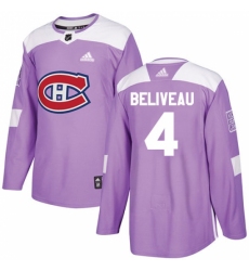 Men's Adidas Montreal Canadiens #4 Jean Beliveau Authentic Purple Fights Cancer Practice NHL Jersey