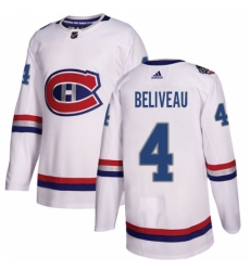 Men's Adidas Montreal Canadiens #4 Jean Beliveau Authentic White 2017 100 Classic NHL Jersey