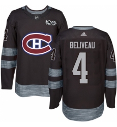 Men's Adidas Montreal Canadiens #4 Jean Beliveau Premier Black 1917-2017 100th Anniversary NHL Jersey