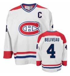 Men's CCM Montreal Canadiens #4 Jean Beliveau Authentic White CH Throwback NHL Jersey