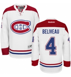 Men's Reebok Montreal Canadiens #4 Jean Beliveau Authentic White Away NHL Jersey