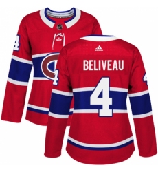 Women's Adidas Montreal Canadiens #4 Jean Beliveau Premier Red Home NHL Jersey