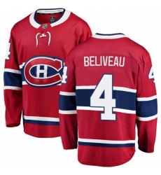 Youth Montreal Canadiens #4 Jean Beliveau Authentic Red Home Fanatics Branded Breakaway NHL Jersey
