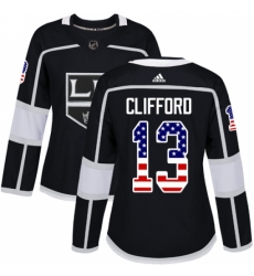 Women's Adidas Los Angeles Kings #13 Kyle Clifford Authentic Black USA Flag Fashion NHL Jersey