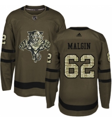 Men's Adidas Florida Panthers #62 Denis Malgin Authentic Green Salute to Service NHL Jersey