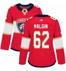 Women's Adidas Florida Panthers #62 Denis Malgin Authentic Red Home NHL Jersey