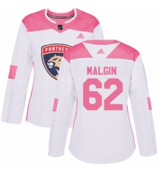 Women's Adidas Florida Panthers #62 Denis Malgin Authentic White/Pink Fashion NHL Jersey