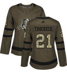 Women's Adidas Florida Panthers #21 Vincent Trocheck Authentic Green Salute to Service NHL Jersey