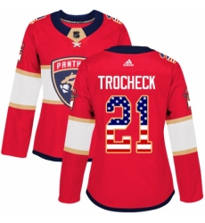 Women's Adidas Florida Panthers #21 Vincent Trocheck Authentic Red USA Flag Fashion NHL Jersey