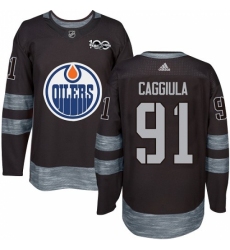 Men's Adidas Edmonton Oilers #91 Drake Caggiula Authentic Black 1917-2017 100th Anniversary NHL Jersey