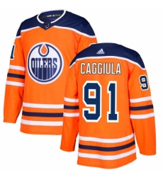 Men's Adidas Edmonton Oilers #91 Drake Caggiula Authentic Orange Home NHL Jersey