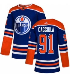 Men's Adidas Edmonton Oilers #91 Drake Caggiula Premier Royal Blue Alternate NHL Jersey