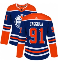 Women's Adidas Edmonton Oilers #91 Drake Caggiula Authentic Royal Blue Alternate NHL Jersey