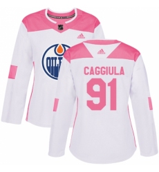 Women's Adidas Edmonton Oilers #91 Drake Caggiula Authentic White/Pink Fashion NHL Jersey