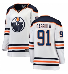 Women's Edmonton Oilers #91 Drake Caggiula Authentic White Away Fanatics Branded Breakaway NHL Jersey