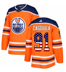 Youth Adidas Edmonton Oilers #91 Drake Caggiula Authentic Orange USA Flag Fashion NHL Jersey