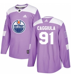 Youth Adidas Edmonton Oilers #91 Drake Caggiula Authentic Purple Fights Cancer Practice NHL Jersey