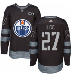 Men's Adidas Edmonton Oilers #27 Milan Lucic Authentic Black 1917-2017 100th Anniversary NHL Jersey