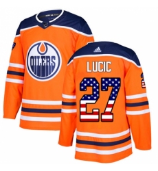 Men's Adidas Edmonton Oilers #27 Milan Lucic Authentic Orange USA Flag Fashion NHL Jersey