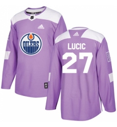 Men's Adidas Edmonton Oilers #27 Milan Lucic Authentic Purple Fights Cancer Practice NHL Jersey