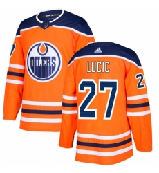 Men's Adidas Edmonton Oilers #27 Milan Lucic Premier Orange Home NHL Jersey