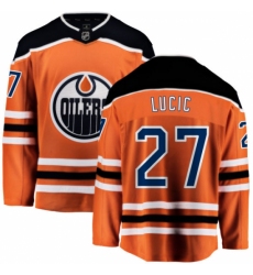 Men's Edmonton Oilers #27 Milan Lucic Fanatics Branded Orange Home Breakaway NHL Jersey