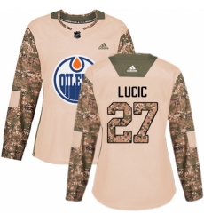 Women's Adidas Edmonton Oilers #27 Milan Lucic Authentic Camo Veterans Day Practice NHL Jersey