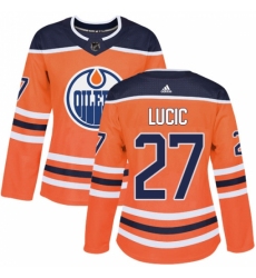 Women's Adidas Edmonton Oilers #27 Milan Lucic Authentic Orange Home NHL Jersey