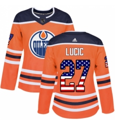 Women's Adidas Edmonton Oilers #27 Milan Lucic Authentic Orange USA Flag Fashion NHL Jersey Women's Adidas Edmonton Oilers #27 Milan Lucic Authentic Orange USA Flag Fashion NHL Jersey