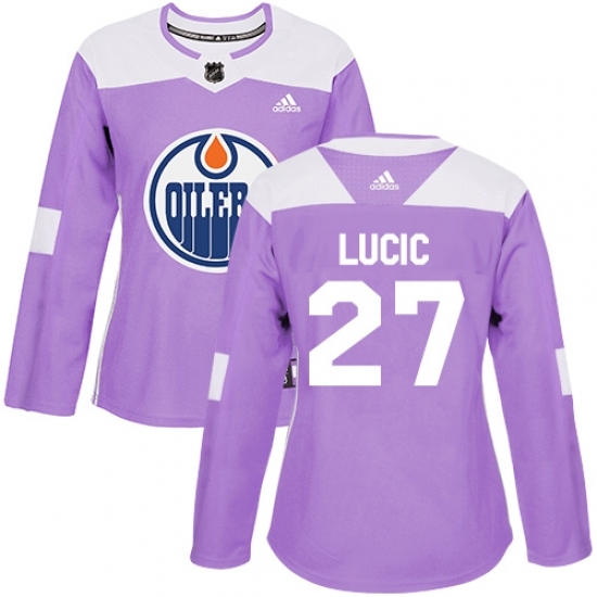 Women's Adidas Edmonton Oilers #27 Milan Lucic Authentic Purple Fights Cancer Practice NHL Jersey Women's Adidas Edmonton Oilers #27 Milan Lucic Authentic Purple Fights Cancer Practice NHL Jersey