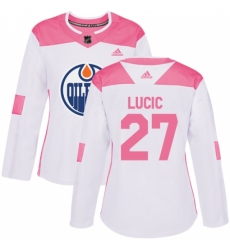 Women's Adidas Edmonton Oilers #27 Milan Lucic Authentic White/Pink Fashion NHL Jersey