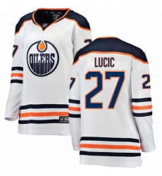 Women's Edmonton Oilers #27 Milan Lucic Authentic White Away Fanatics Branded Breakaway NHL Jersey