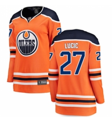Women's Edmonton Oilers #27 Milan Lucic Fanatics Branded Orange Home Breakaway NHL Jersey