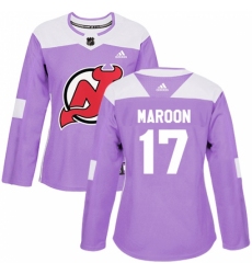 Women's Adidas New Jersey Devils #17 Patrick Maroon Authentic Purple Fights Cancer Practice NHL Jersey